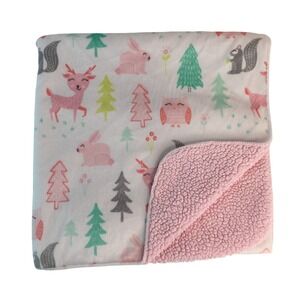 Cloud Island Baby Blanket 29x39 Pink Woodland Animal Trees Sherpa Fleece